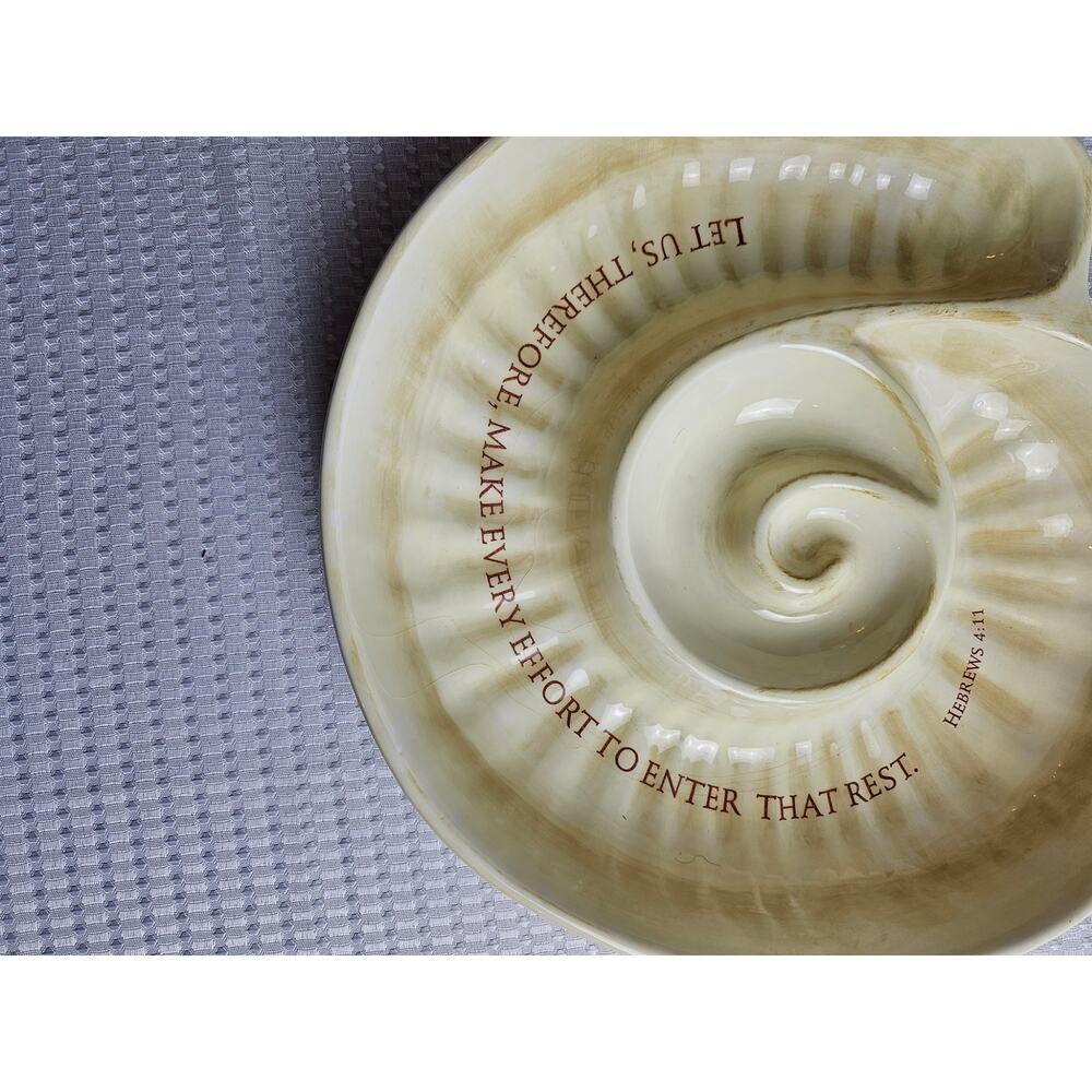 Faith at Home Chip and Dip Serving Tray Stating Hebrews 4:11 Seashell Ceramic‎